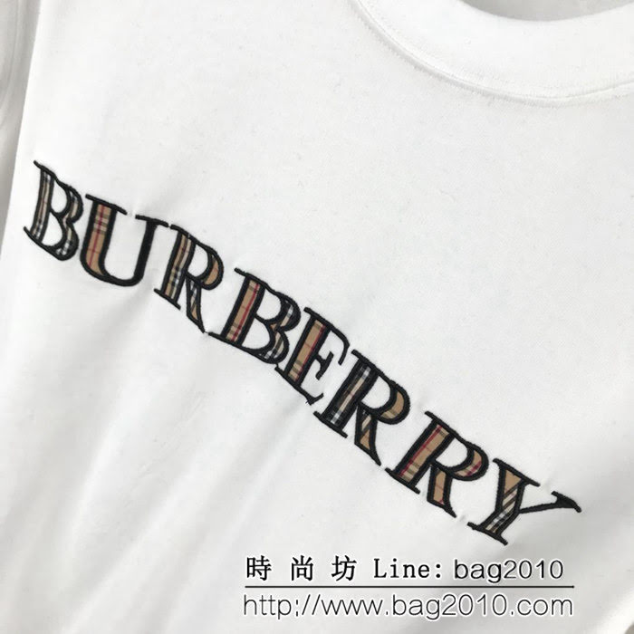 BURBERRY巴寶莉 19ss新款 Bbr字母刺繡拼接 格紋純棉汗布短袖 簡約百搭款 男女同款 ydi1703